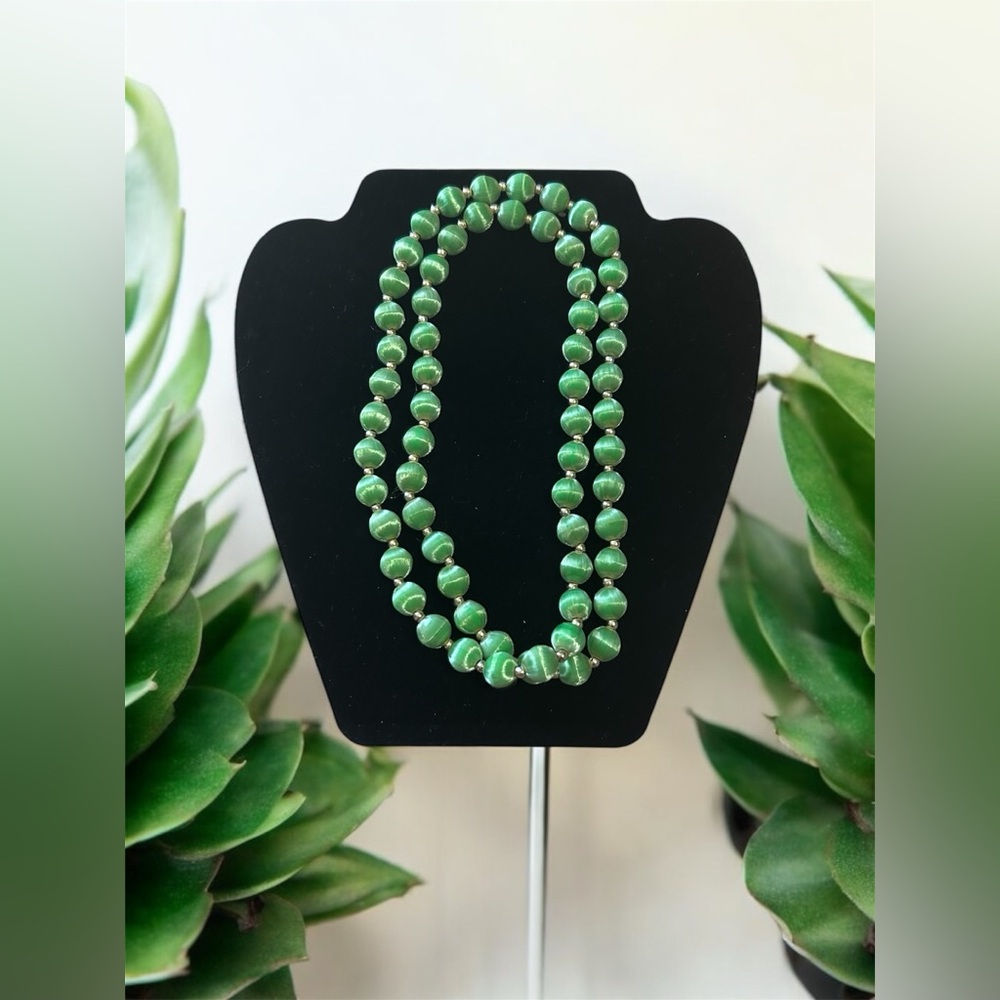 Vintage Green Satin Beaded Necklace
